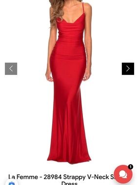 La Femme Red Strappy V-Neck Maxi Gown